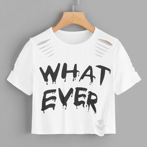 1 PLUS 1 GIRLS LETTER PRINT LADDER WHITE CROP TEE